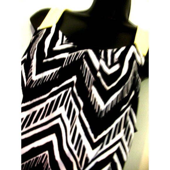Notations Maxi Shift Retro Dress  Plus Size Large, Black/White/Yellow - Picture 13 of 15
